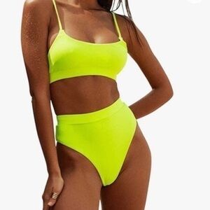 Cabana del Sol Neon Green high Waist Bikini NWT Sz L